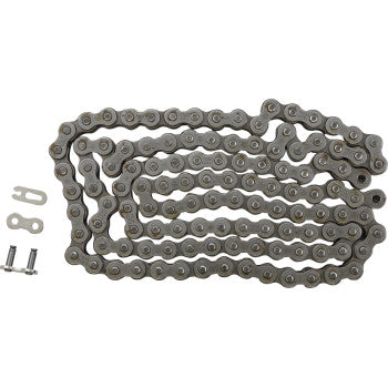 The 520 HDS Ultimate Competition Chain Steel 118 Links by JT Chains is shown laid flat with two connecting links and two small bolts on a white background.