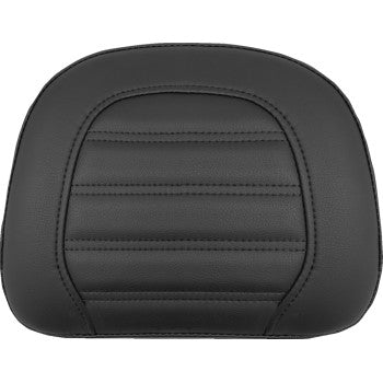 The Indian Sissy Bar Pad - Black - RP Slim by Saddlemen is a black, rectangular padded cushion with horizontal stitching and rounded edges, designed for comfort on your Indian Motorcycle—perfect as a Touring Sissy Bar accessory.