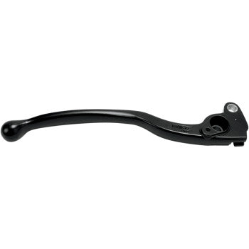 The Lever Right Hand Black by Moose Offroad is a black cast aluminum motorcycle brake lever with a curved ergonomic design, rounded end, mounting hole, adjustment screw on one side, and an anti-friction bronze bushing for smooth use.