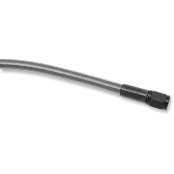 A close-up of the Brake Line 21 Black Pearl by Magnum Shielding, featuring flexible braided metal with PTFE tubing and a black connector fitting on one end, set against a white background.