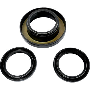 Three black circular NBR seals—one large and two small—are shown on a white background. The oil-resistant Differential Seal Kit Rear by Epi is ideal for use in differential rebuilds.