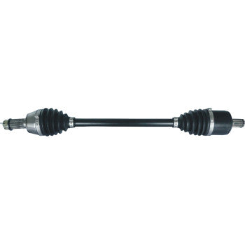 The Polaris Ranger Diesel CV Axle Kit Complete Front Left & Right by Moose Offroad features heavy-duty construction with protective rubber boots on both ends and a robust chromoly steel center shaft, shown isolated on a white background.