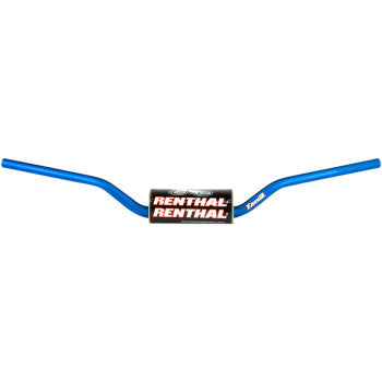 Blue Renthal Fatbar 609 RC high-rise aluminum handlebar with black and red foam pad.