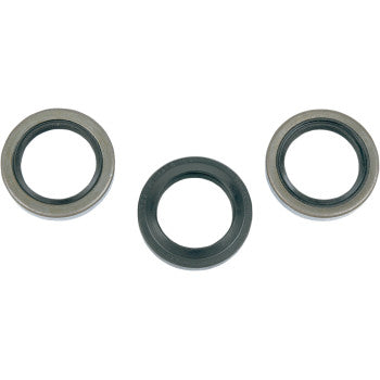 Three Polaris Oil Seal Kit seals by K&S Technologies, made of metal and rubber as direct OEM replacements, are arranged in a loose triangular pattern on a plain white background.