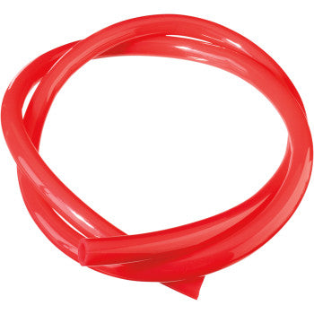 The Fuel Line Red 3/16" x 3' by Moose Offroad is a bright red, flexible polyurethane tubing with a smooth, shiny finish and both ends visible.