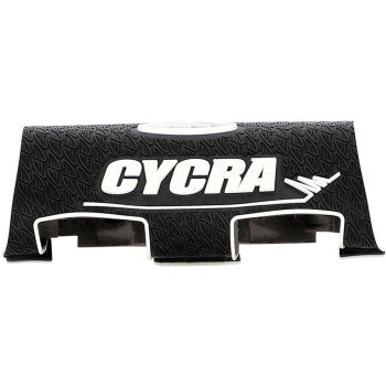 The Pro Bar Pad Black White by Cycra is made from lightweight foam, features a textured surface, and displays striking white Cycra logo lettering across the front.