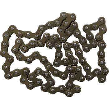 A close-up of the Cam Chain DID25 x 82 Links by Moose Offroad, made from durable steel alloys, shown in a loose zigzag pattern on a white background.