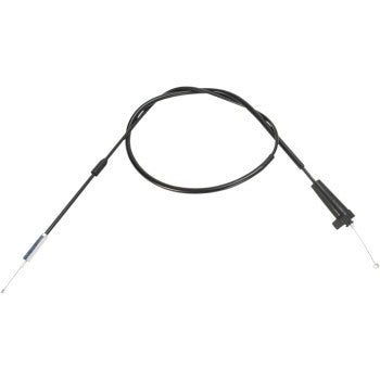 The Suzuki Black Vinyl Throttle Cable 42 1/2" by Moose Offroad features a flexible black sheath, steel inner casing, and metal ends; it's designed for reliable control on motorcycles and off-road vehicles.