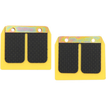 The Yamaha Pro Series Reed Set by Boyesen includes two yellow rectangular reed valves with metal tops, each featuring a dual-stage design and two black flaps, displayed on a white background.