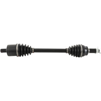 Black metal Polaris RZR 900 front left and right axle kit with rubber accordion boots on both ends.