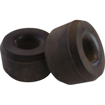 Two black cylindrical rubber clutch rollers with recessed centers and smooth surfaces.