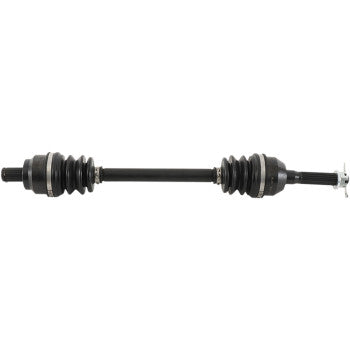 The Polaris Sportsman Axle Kit Complete 8 Ball Extreme Duty Front Left & Right by All Balls features durable black chromoly axle shafts with rubber boots, designed for strong CV joint performance in vehicle drivetrains.