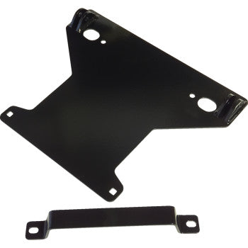 Black metal Can Am plow mount plate with triangular shape and mounting holes, plus a matching black metal support bracket.