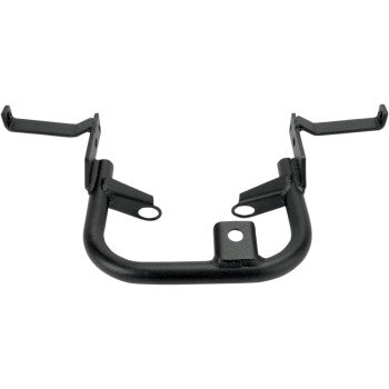 Lightweight black metal Yamaha YFZ Grab Bar by DG Performance features a U-shaped base, two upward arms, and three mounting holes—ideal for use as an aluminum alloy whip antenna mount or in other hardware and automotive applications.