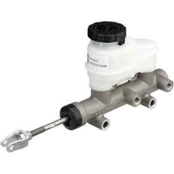 The UTV Master Cylinder Models by Quad Logic feature an attached fluid reservoir, metal body, and multiple brake line ports—an excellent OEM alternative made from high-quality parts, shown on a white background.