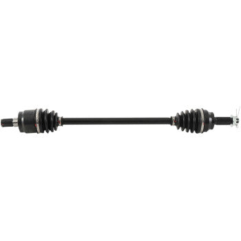 The Honda Pioneer Axle Kit Complete 8 Ball Extreme Duty Rear Left & Right by All Balls features a black chromoly axle shaft with precision ball bearings and rubber boots on both ends, displayed against a white background.