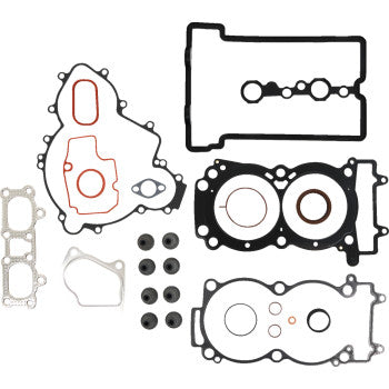 Complete set of black and silver engine gaskets including head, valve cover, and various seals with red inner liners.