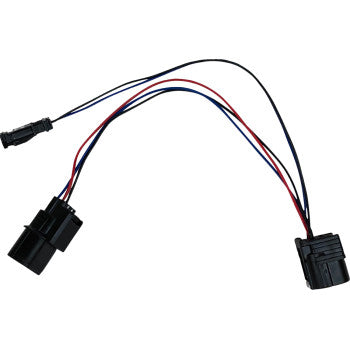 The Honda Talon Power Harness Accessory by Custom Dynamics is a black UTV wiring harness with two connectors and three wires—red, blue, and black—designed for running light power, shown on a white background.