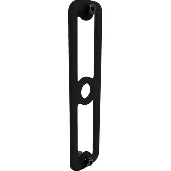 The Mount - Driving Light - Flush - B6 by Denali is a black metal bracket with an elongated rectangular design, rounded ends, and a central hole. Two screws at each end secure it—ideal for mounting Denali B6 lights or other driving lights.