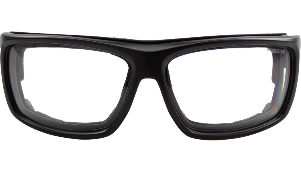 Matte black rectangular goggles with clear lenses and sturdy frame designed for motorcycle and offroad use.