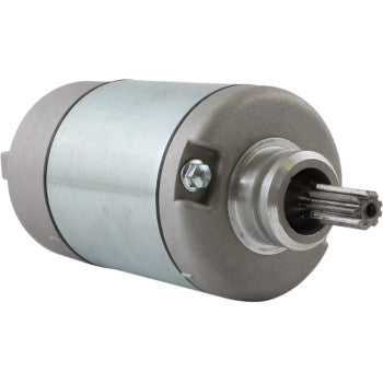 The Starter Motor by Parts Unlimited is a cylindrical electric motor with a metallic body, gear-toothed shaft, side screw, and copper bushings. Its smooth matte finish meets OEM specs—ideal for starters.