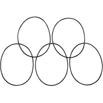 Inspired by the Derby Cover O-Ring by James Gasket, five black oval rings in two rows evoke its design; available at buywitchdoctors.com.