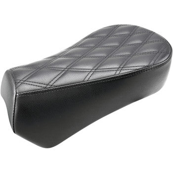 The Renegade Pillion Pad - Lattice Stitched - Black by Saddlemen is a black motorcycle seat with a lattice-stitched pattern on top, shown against a white background.