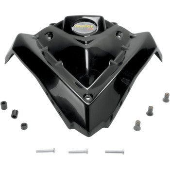 Glossy black angular UTV hood with Maier logo and mounting hardware included.