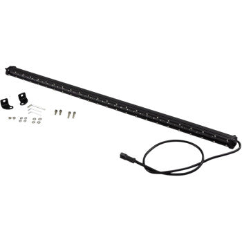 The Brite-Lites Light Bar 38 LED 38" features high-output LEDs, an attached power cable, mounting brackets, screws, washers, and installation hardware. Shown on a white background. IP67-rated for enhanced durability.