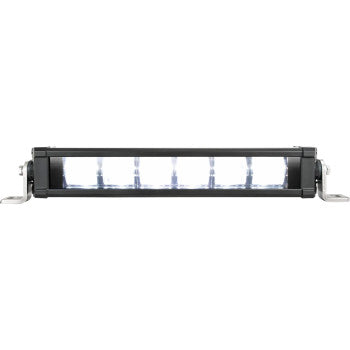 The Light Bar XPL 12 LED by Vision X features a black frame, adjustable mounting feet on both ends, and bright white LEDs inside.
