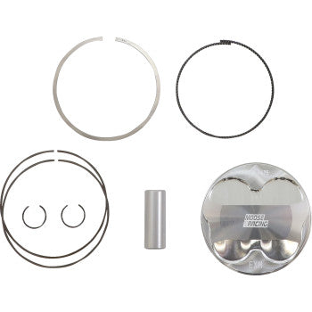 The Suzuki Piston Kit 90.00 mm by Moose Offroad features durable X-style forgings and includes a piston, two piston rings, a wrist pin, two circlips, and a thin oil ring, all displayed on a white background.