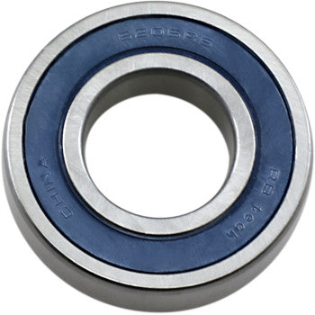 A close-up of the Wheel Bearing Double Seal 30x62x16 by Parts Unlimited shows a metal bearing with a blue rubber seal and “6206RS” and “CHINA” engraved on its outer and inner rings.
