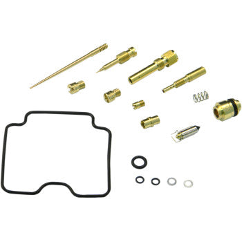 The Yamaha Carburetor Repair Kit by Shindy includes small brass and metal parts, rubber gaskets, springs, float valves, jet needle sets, and seals—everything needed for a complete carburetor rebuild.