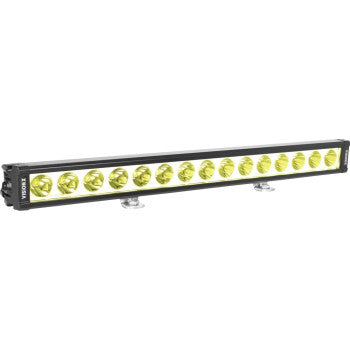 The Light Bar XPL 21" LED Selective Yellow Lens by Vision X is a rectangular CREE LED light bar with selective yellow lenses in a black casing, mounted on two small metal brackets.