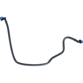 The Polaris Ranger Replacement Fuel Line by Moose Offroad is a black, angular hose with blue connectors on both ends, designed for direct replacement and optimal fluid transfer in your vehicle.