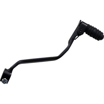 The Suzuki Shift Lever Steel by Moose Offroad is a black steel gear shift lever with hardened splines, a textured rubber tip, and a mounting bolt opposite the tip, designed for manual transmission motorcycles.