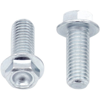 Two silver metallic M8 x 20 flange bolts with hexagonal heads and threaded shafts.