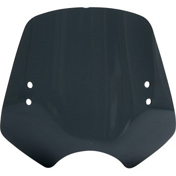 The Memphis Shades Shooter Windshield - Dark Black Smoke is a dark-tinted, rectangular windshield with four mounting holes (two per side) and a curved lower edge.