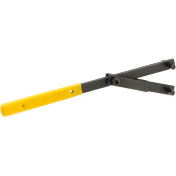 The Holder Pulley Sprocket Gear Heavy Duty by Moose Offroad is shown with black metal jaws and a yellow, partially plastic-coated handle for grip; its angled tips are ideal for installing or removing snap rings.