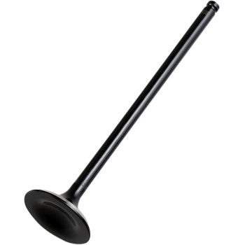 Black steel intake valve with a flat circular head and long slender stem, designed for offroad use.