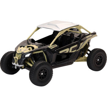 18 scale black and tan Can-Am Maverick X3 XRC Turbo offroad UTV model with detailed roll cage and rugged tires.