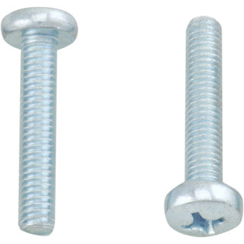 Two Screws Pan M6 x 1.0 x 25 by Bolt, one standing and one lying down, both fully threaded with a shiny metallic finish, are displayed against a white background—perfect hardware fasteners for diverse uses.