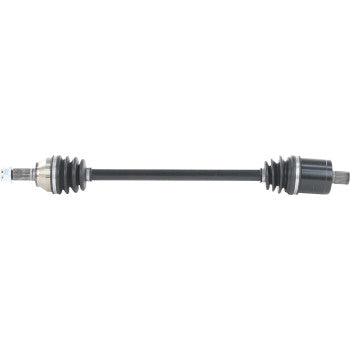 Black metal CV axle with ribbed rubber boots on both ends and metal joints for Polaris General UTV rear left and right.
