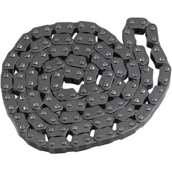 The Cam Chain 82RH2015 x 126 Links by Wiseco is a coiled metal chain with interlocking links and visible rivets, shown against a white background. This high-performance, precision-engineered M style chain is ideal for demanding applications.