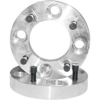 Two metal Spacer with Stud Wheel Rear 4 137 1 by High Lifter adapters, each featuring multiple holes and studs, are stacked on a plain white background. Perfect for aftermarket tire fitting or use as wheel adapters.