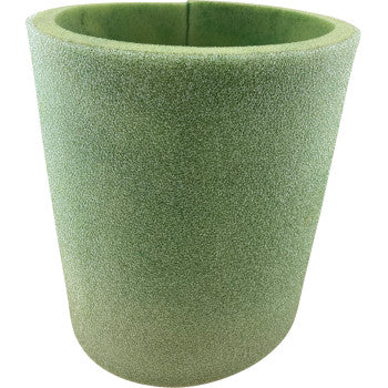 The Yamaha Pre Oiled Air Filter by No Toil is a cylindrical green foam filter with open top and bottom, designed for small engines like lawn mowers, offering improved airflow and dependable filtration for outdoor power equipment.