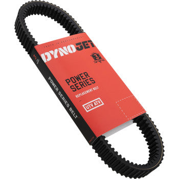 The Kawasaki KRX 1000 Power Series Drive Belt by Dynojet is a black, ribbed, heavy-duty ATV belt in red Power Series Belt and UTV/ATV packaging, built for strength and durability on your ride.