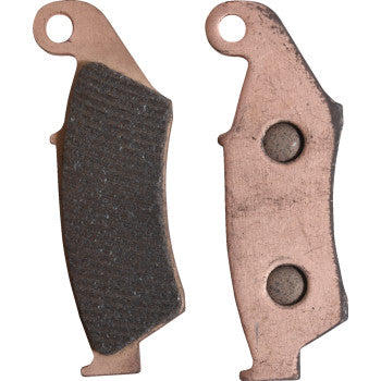 Two Sintered Brake Pads by All Balls are shown side by side: the left reveals a textured friction surface, while the right displays a smooth metal backing with two circular indentations—ensuring powerful stopping and long-lasting performance.