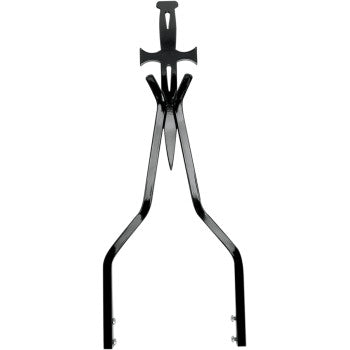 The Sissy Bar Stick - Black - 18 Daggertude - Wide by Cycle Visions features a sword-shaped handle and two angled prongs in a V shape, resembling a Harley-Davidson sissy bar, shown against a white background.