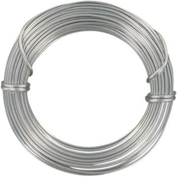 Coiled silver steel safety wire with smooth finish and consistent thickness.